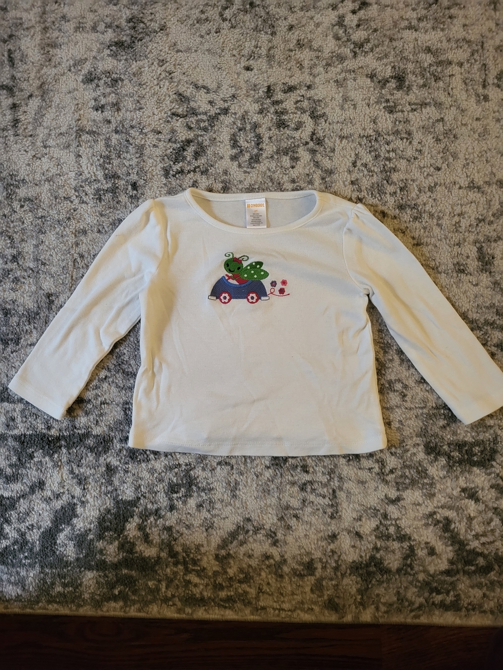 Gymboree Cream Long-Sleeve Top with Embroidered Bug in Blue Car